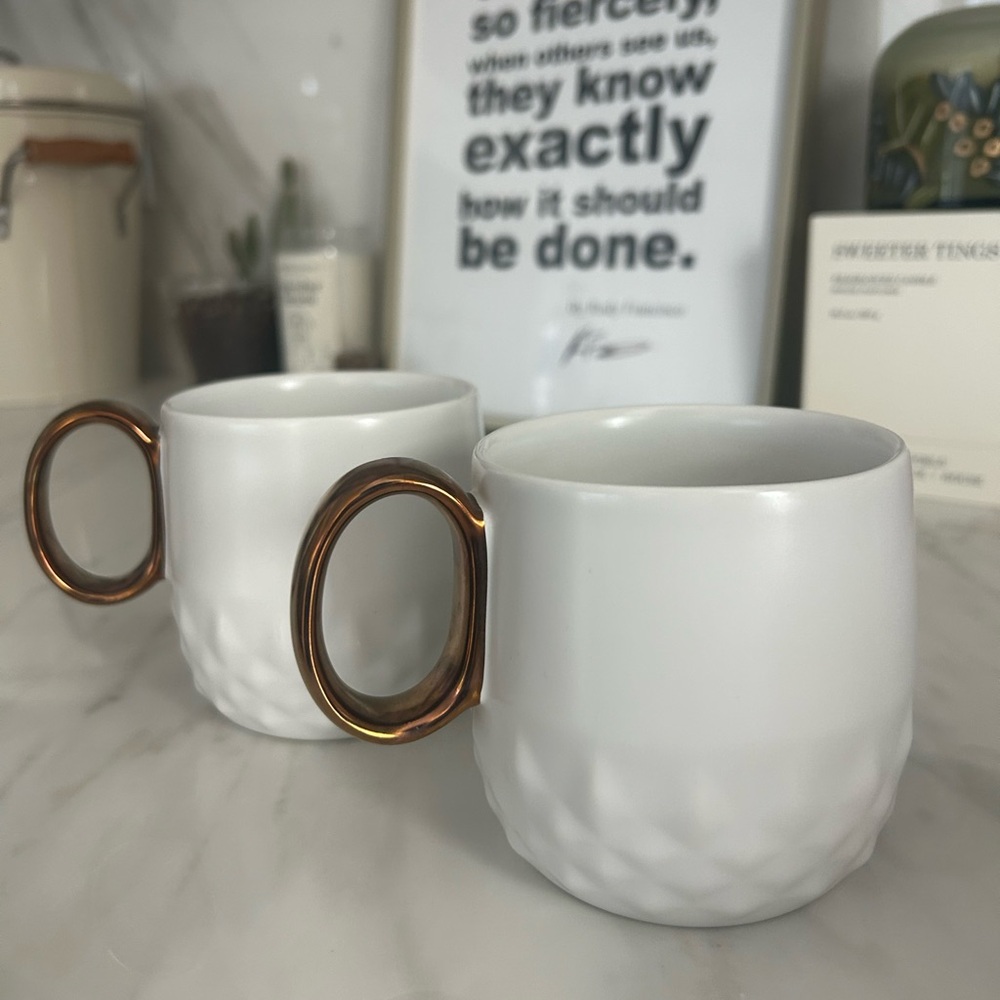 Starbucks White Mugs with Copper Handles